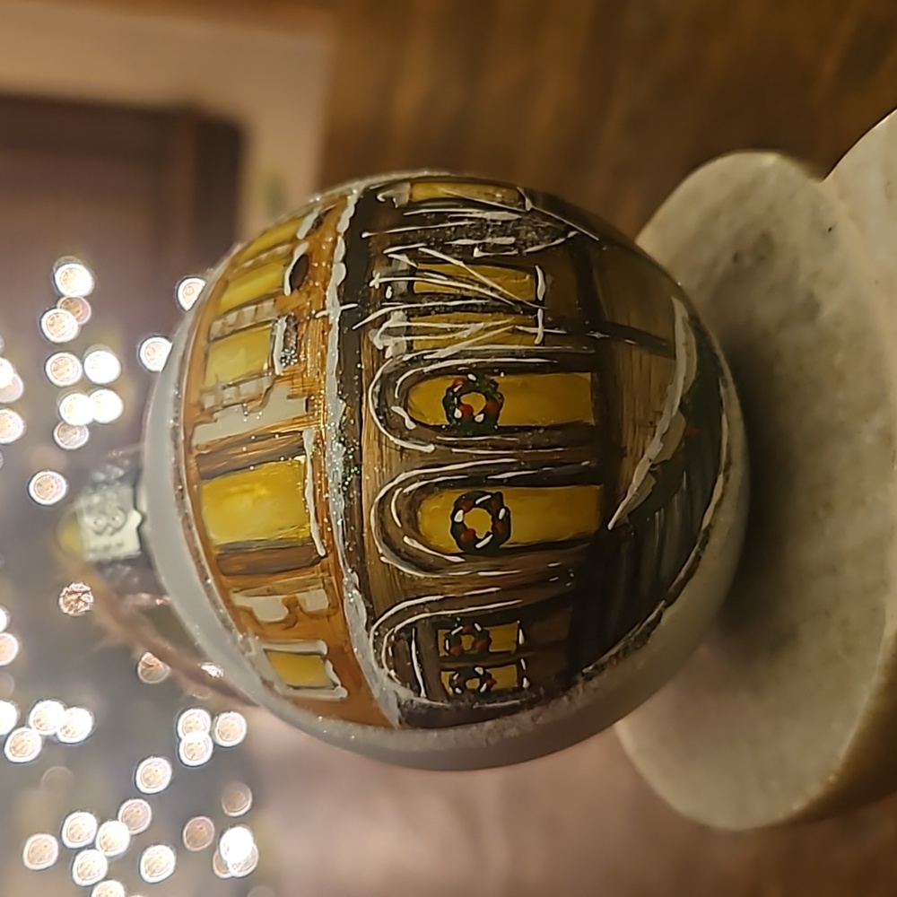 Hand painted New York's Upper East Side, brownstone glass ornament